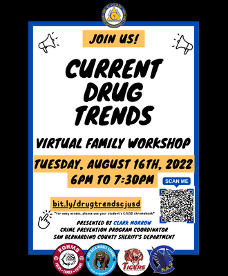  Virtual Family Workshop on Current Drug Trends. Join us on August 16th at 6:00 PM. Click to view fl